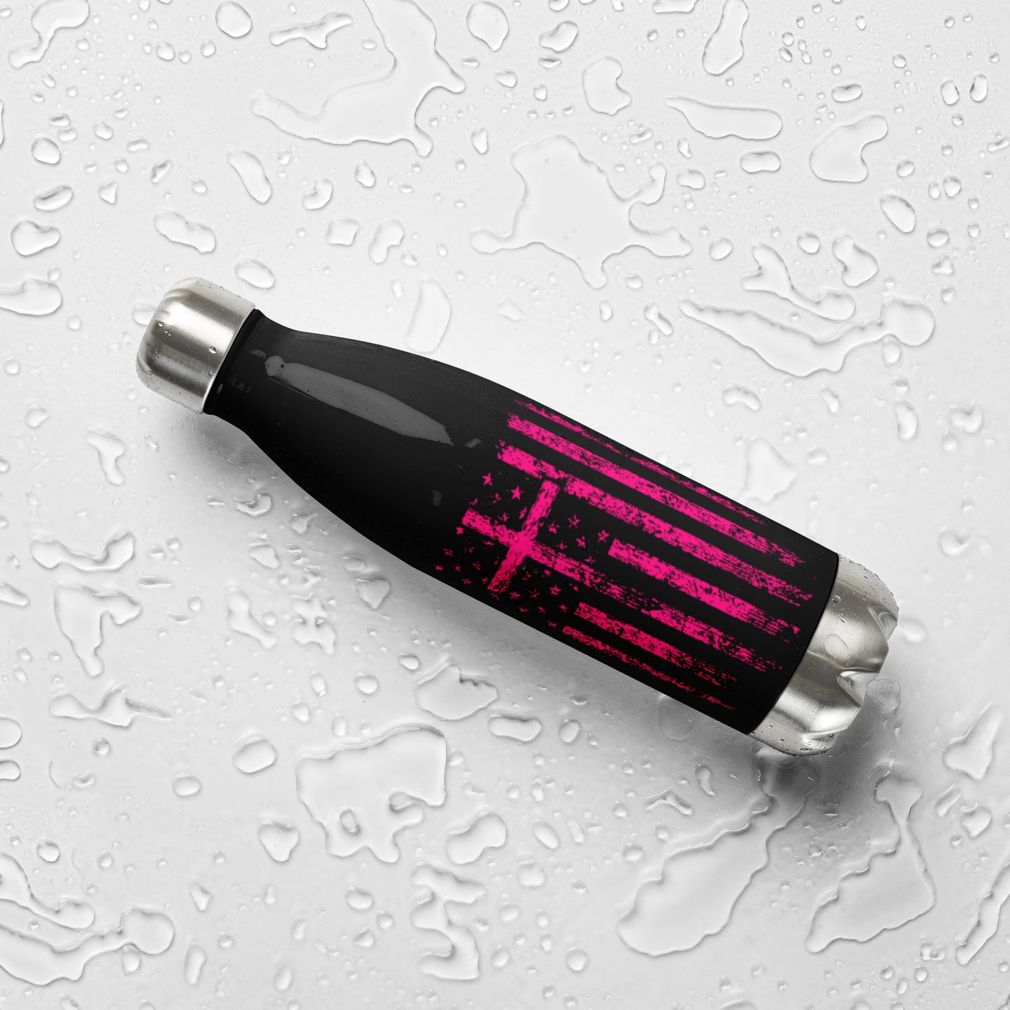 COTK Christian faith stainless steel water bottle 17 oz in black with pink cross and American flag