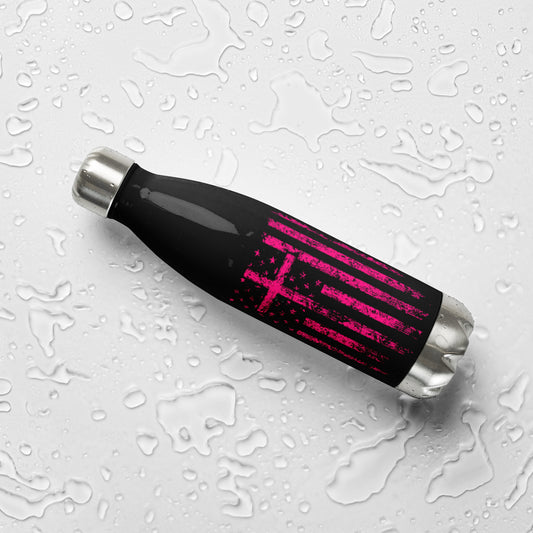 COTK Christian faith stainless steel water bottle 17 oz in black with pink cross and American flag