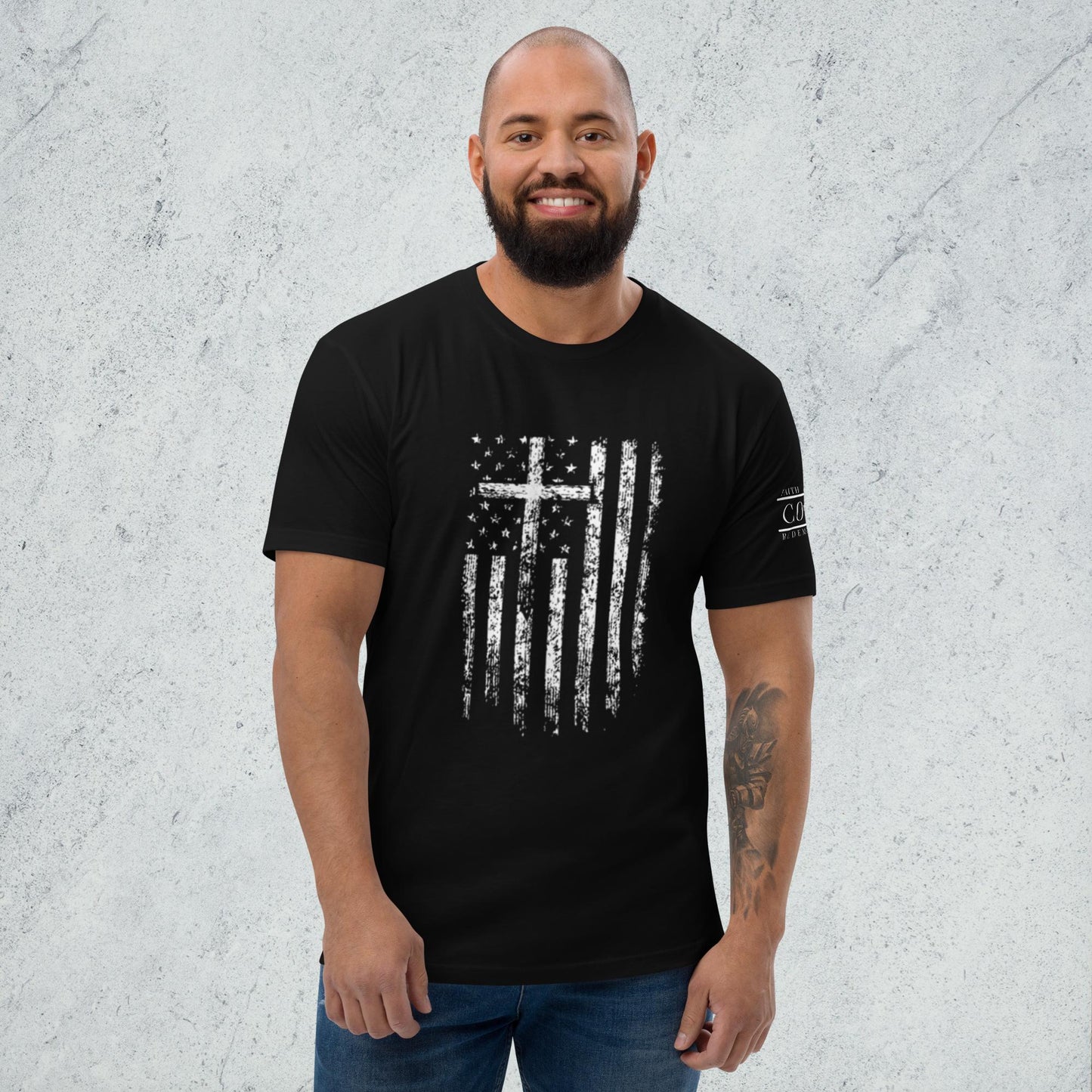 COTK - Jesus is king - Christian faith t-shirt in black with white cross and American flag
