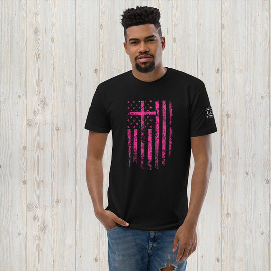 COTK- Jesus is king - Christian faith t-shirt in black with pink cross and american flag
