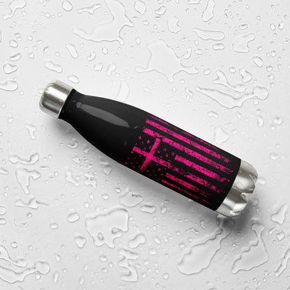 COTK Christian faith stainless steel water bottle 17 oz in black with pink cross and American flag