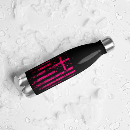 COTK Christian faith stainless steel water bottle 17 oz in black with pink cross and American flag